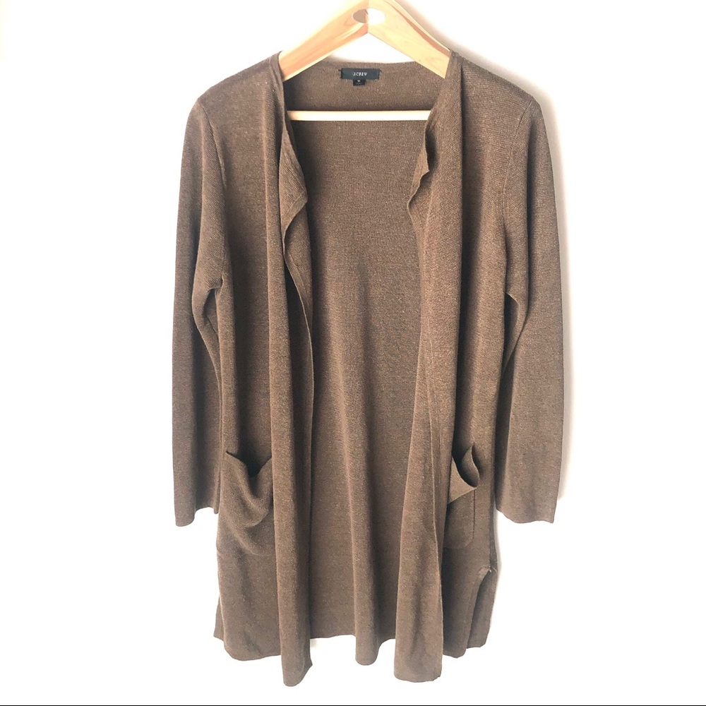 JCrew M Linen Viscose Brown Open Cardigan